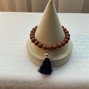 Terracotta Acrylic Gold Tone Tassel Stretch Bead Bracelet